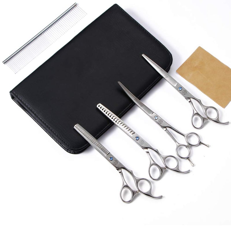 Moontay Professional Dog Scissors Set, 7 Inch/8 Inch Curved Chunkers & Thinning Shears with Grooming Comb - Image 2